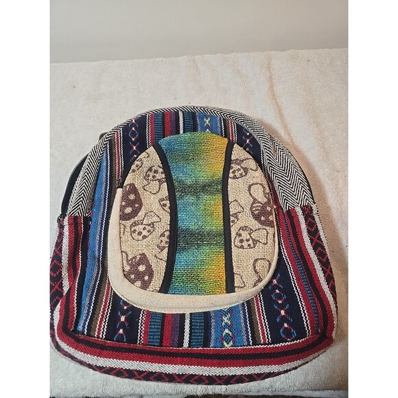 Hemp back pack (Unisex) - All Natural Handmade  Bag Backpack Mushrooms 11x11x3 - Picture 1 of 6